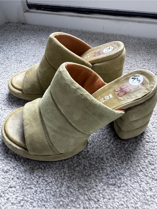 A.S.98 Shoes - A.S.98 Suede Platform Slide Heels in Olive Green